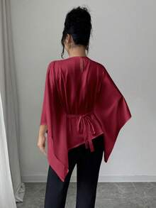Rafferiza Women's Elegant Casual Loose Collar Blouse - Burgundy - View 2