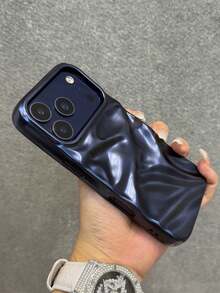 1PC 3D Glossy Solid Color Wavy Soft Silicone Phone Case, Compatible With IPhone 17 Pro Max 17 16 15 13 14 12 11 Pro Max Plus, Luxury Glossy Shockproof Phone Case - Matte Blue - View 5