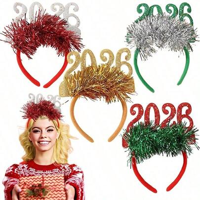 4pcs 2026 Christmas Headband Decorations, Creative Headpiece For Christmas Party, New Year Party, Photo Props, Christmas Decorations