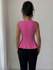Elenzga Women's Elegant Square Neck Sleeveless Blouse, Suitable For Office, Commute, Afternoon Tea, Party, Vacation And Casual Occasions - Hot Pink - View 2