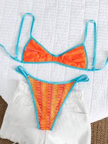 Swim Vcay Women's Sexy Contrast Color Low-Cut Spaghetti Strap Bikini Set, Suitable For Beach Golf Holiday White Summer - Multicolor - View 6