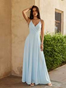 KARISMINA Đầm slip satin màu xanh dương dành cho nữ, kiểu dáng thanh lịch, lãng mạn, thích hợp cho kỳ nghỉ, đám cưới, dự tiệc. Chất liệu mềm mại, thoải mái. Thích hợp cho mùa xuân/hè. - Màu xanh lam - Xem 14