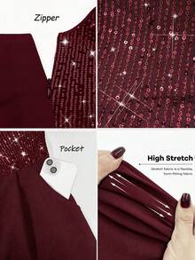 Eryvara Bộ jumpsuit dài ôm eo trễ vai màu đen đính sequin dành cho nữ, có khóa kéo, trang phục dự tiệc gợi cảm, trang phục hộp đêm, trang phục xuân/hè mới, trang phục hẹn hò ngày Valentine, trang phục sinh nhật, trang phục dự tiệc bể bơi, trang phục dạ hội, trang phục đi xem hòa nhạc, đi làm, trang phục dự đám cưới, bộ jumpsuit dài thanh lịch và lãng mạn. - Màu Đỏ Sâu - Xem 6