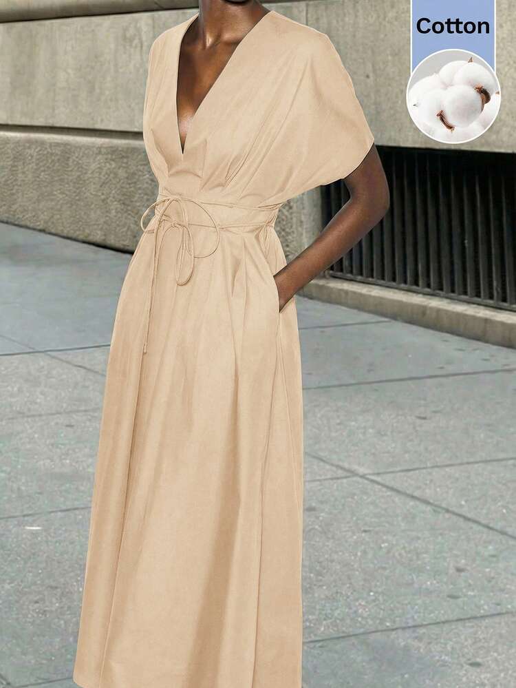 SHEIN Maija Vestido maxi con estampado bohemio de vacaciones, con cintura anudada y fluido