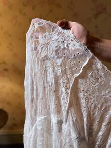 ROMWE Lace Ruffle Sheer Deep V Neck Dress, Suitable For Western Music Festival - White - View 7