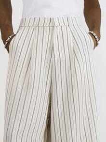 TOKVUE Men's Striped Pocket Wide Leg Loose Casual Pants, Summer - Beige - View 5