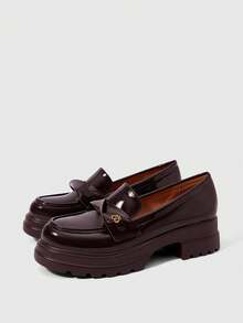 Sleekvia Women Shoes Fashion Burgundy Mirror Comfortable Commuting Platform Women Loafers Women Platform Shoes Suitable For Outdoor Vacation Shopping To Work Daily Commuting Versatile Women's Shoes - Burgundy - View 2