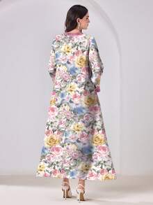 Al Najma Đầm Ả Rập dáng rộng, thanh lịch, cổ chữ V, tay loe, in hoa, kiểu dáng kín đáo, thích hợp cho kỳ nghỉ. - Nhiều màu - Xem 5