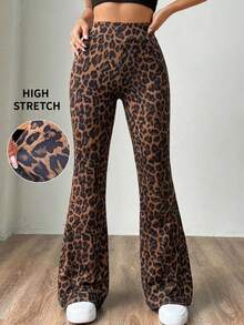 SHEIN EZwear 女士豹纹高腰修身弹力打底裤 - 彩色 - 查看 7