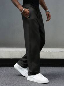 Manfinity Hypemode Young Casual, Drawstring, Split Hem Grey Men Sweatpants Holiday - Black - View 3
