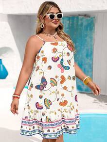 Vivid Eden Abito da vacanza con spalline sottili di taglia grande, outfit estivo casual, abito corto bianco con stampa farfalla carino, abiti estivi da donna, abito estivo carino da donna, abito da spiaggia, outfit da donna per crociera, abito con farfalle da donna, vestito da sole - Bianco - Visualizzare 5