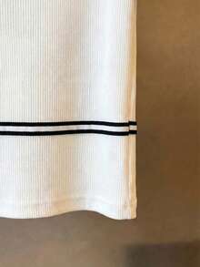 Franclia Women's White And Black Knitted Ribbed Vest,Summer Seksi Chic Crossover Y2K Top For Night Out,Elegant Casual Color Blocking Ribbon Decoration Tank - White - View 6