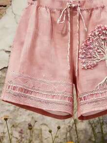 EMERY ROSE Women's Drawstring Waist Tree Pattern Casual Versatile Daily Wear Shorts - Multicolor - View 4