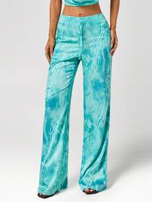 SHEIN ICON Quần nữ ống đứng buộc eo kiểu tie-dye, phong cách thường ngày. - màu xanh lá - Xem 1