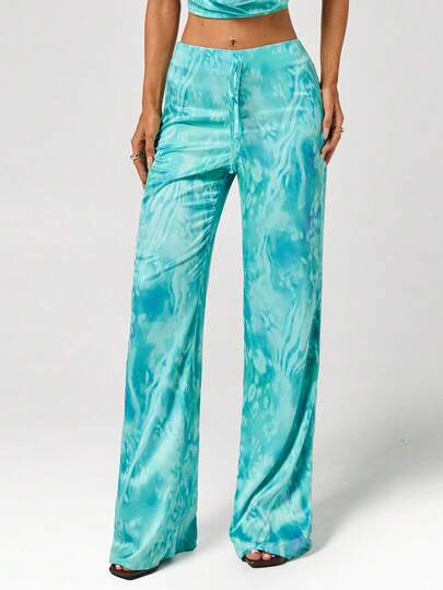 SHEIN ICON 女士扎染腰部系带直筒休闲裤