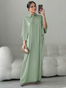 Yasmyna Women's Elegant Colorful Rhinestone Decor Batwing Sleeve Loose Turkish Maxi Dress - Green - View 7