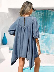 Vivid Eden Women's Raglan Sleeve Loose Casual Denim Dress For Summer - Light Wash - View 2