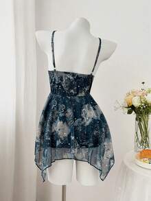 Sweetra Áo hai dây nữ in họa tiết hoa điều, cổ ren, vạt áo bất đối xứng, họa tiết Paisley, thích hợp cho lễ hội âm nhạc, mùa hè, kỳ nghỉ, mặc hàng ngày. - Màu xanh lam - Xem 2