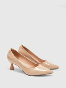 CUCCOO BIZCHIC Shiny Apricot Minimalist Fashion Mid-Heel Wine Glass Heel Pointed Toe Comfortable Versatile Office Pumps - Apricot - View 3