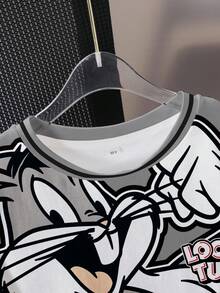 LOONEY TUNES X SHEIN Áo thun ngắn tay cổ tròn in họa tiết toàn thân dành cho bé trai tuổi teen - trắng - Xem 3