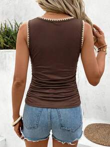 EMERY ROSE 2pcs Casual Solid Color Embroidered Lace Trim Fitted Camisole Tops, Suitable For Summer - Multicolor - View 3