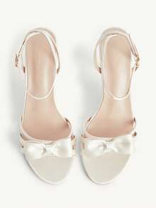 CUCCOO CHICEST Women Shoes Beige Satin Satin High-End Bow Design Fashion Elegance Temperament Banquet Round Toe Ankle Strap High-Heeled Sandals Summer Shoes - Off-white satin satin - View 2