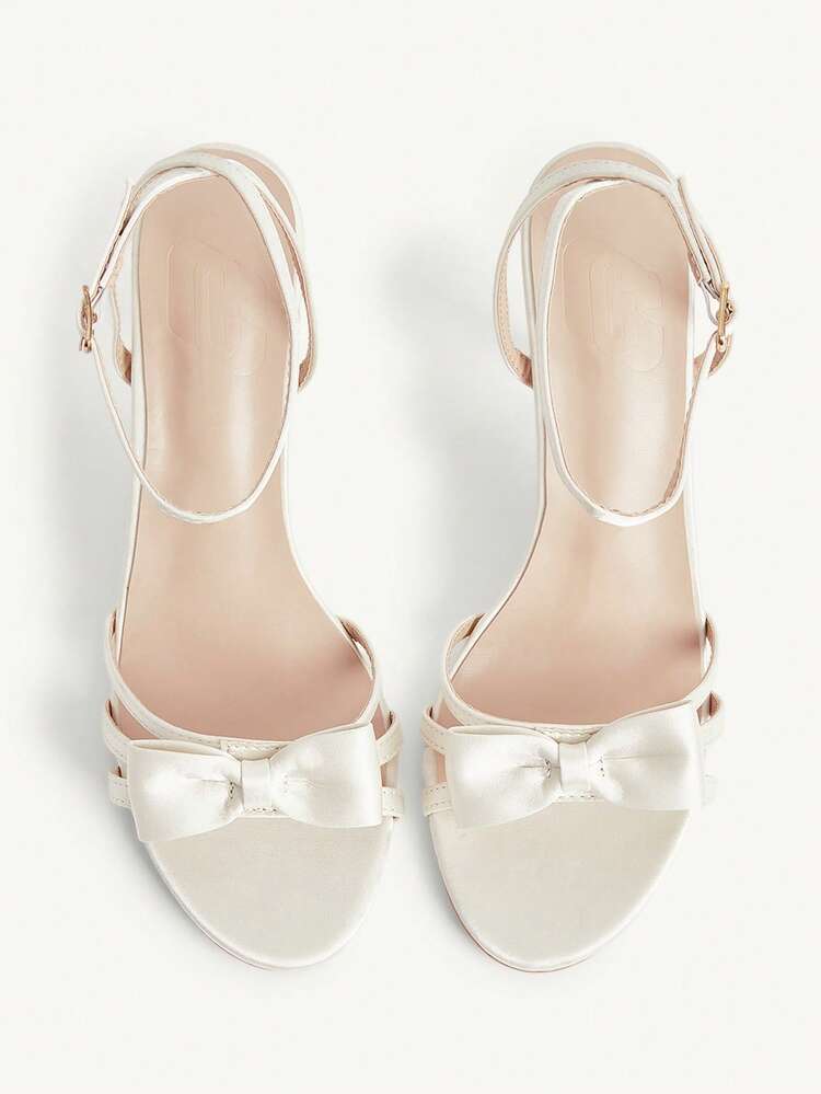 CUCCOO CHICEST Women Shoes Beige Satin Satin High-End Bow Design Fashion Elegance Temperament Banquet Round Toe Ankle Strap High-Heeled Sandals