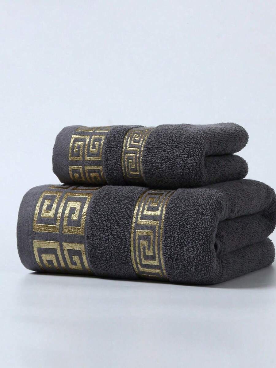 Soft Fluffy Blue Towel Set (2 Pieces): Includes 1 Ultra-Absorbent Bath Towel (70*140) And 1 Hand Towel Or 1-Piece Set. Gentle Face Towels With Stylish Geometric Patterns, Durable And Easy To Care For, Suitable For Both Men And Women - Multicolor - View 1