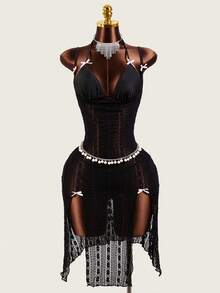 Zestiva 新款三件套女士纯黑色性感泳衣套装，带蝴蝶结 - 黑色 - 查看 7