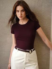 MOTF PREMIUM SOLID SLIM FIT RIBBED KNIT TOP - Purple - View 5