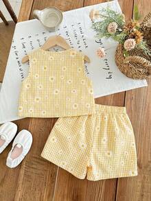 Emery Rose Kids Emery Rose Kids 两件套女童条纹圆领上衣和短裤套装 - 黃色 - 查看 6