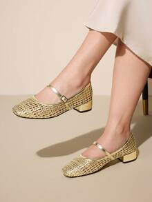 CUCCOO CURVES Zapatos planos de moda versátiles y casuales con diseño de hebilla para mujer - Dorado - Ver 5