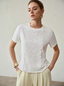 MOTF PREMIUM 女士白色花边短袖T恤 - 白色 - 查看 3