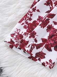 Sparklyn 女童印花连体衣，方领泡泡袖，夏季度假风 - 酒紅色 - 查看 6