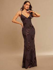 Silquee Váy dệt kim Jacquard thanh lịch - Cà phê nâu - Xem 2