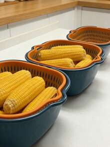 6/2 Pieces, Colander, Double Drain Basket, Plastic Colander Basket, Reusable Washing Basket, Kitchen Household Colander, Fruit And Vegetable Washing Basket, Kitchen Supplies, Kitchen Gadgets, Kitchen Accessories - Multicolor - View 5