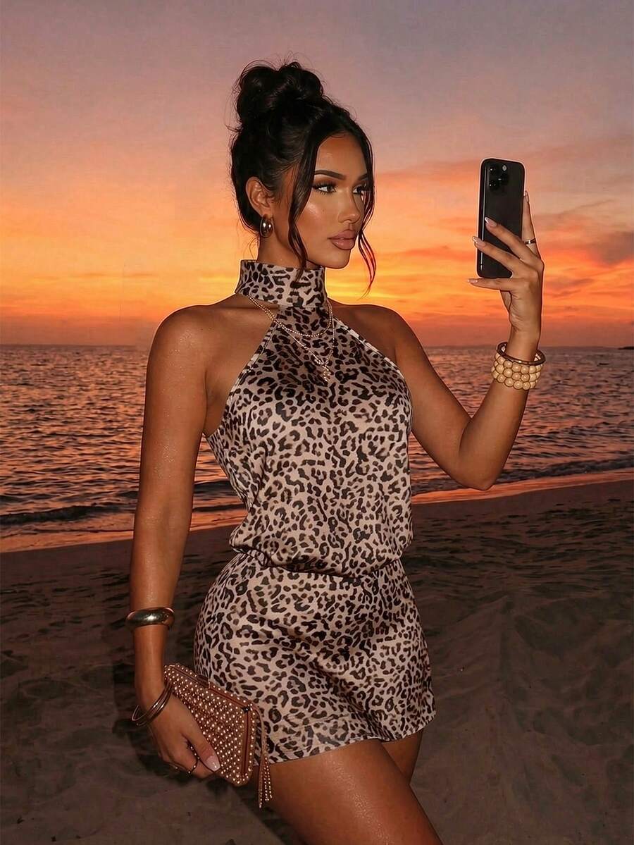 Sirith Women's Leopard Print Sexy Halter Mini Dress - Multicolor - View 1