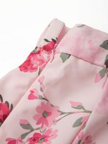 GlowEve CURVE 大码女式复古法式粉红玫瑰印花高腰褶皱A字长裙 - 彩色 - 查看 6