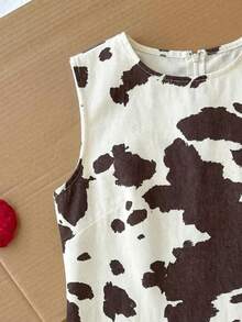 SHEIN Comfortcana 女士休闲度假奶牛印花无袖牛仔连衣裙 - 彩色 - 查看 5