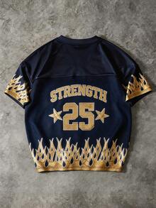 Manfinity EMRG Men's Casual V-Neck Short Sleeve T-Shirt With Numeric Flame Print - Multicolor - View 2