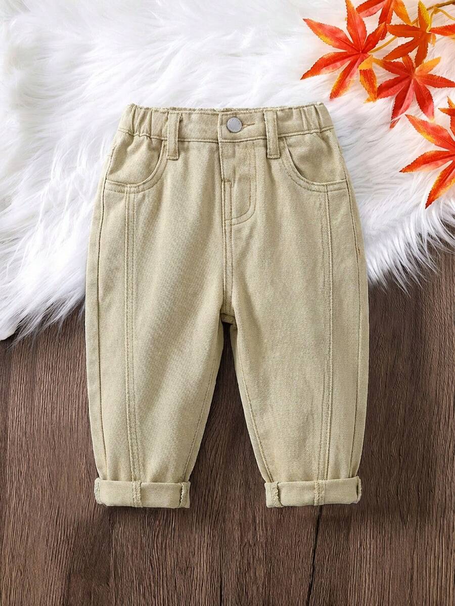 SHEIN Baby Boy Casual Loose Tapered Jeans With Pockets - Khaki - View 1