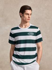 Courvante 男士撞色条纹圆领短袖T恤 - 綠色 - 查看 1