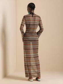 Vesra 女士网纱钩编风格沙滩度假连衣裙 - 咖啡 - 查看 2