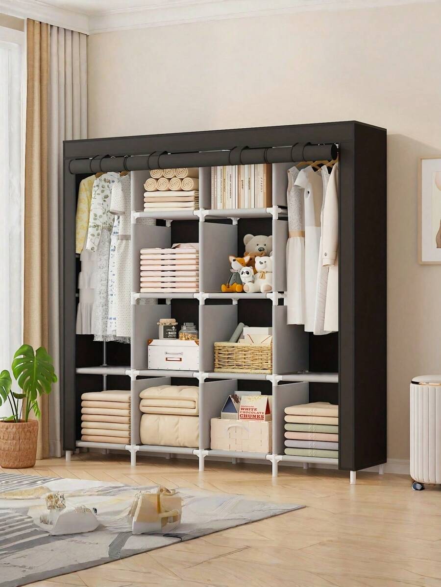 Portable Wardrobe, Clothes Storage Cabinet, Large Capacity Simple Wardrobe, Bedroom Closet, Home Fabric Wardrobe For Rental House/Dorm Room, Clothes Storage, Sturdy & Durable Assembled Fabric Closet - Multicolor - View 1