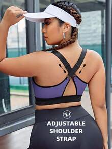 Rhythm Era Plus Size Contrast Binding Crisscross Back Sports Bra,Sewn-In Non-Removable Pads,High Support Racerback Athletic Bras For Women Black,Summer,Pilates - Mauve Purple - View 2