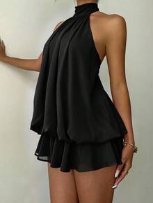 Aloruh Đầm ngắn cổ yếm màu đỏ thanh lịch dành cho nữ, thích hợp cho ngày Valentine. - màu đen - Xem 3