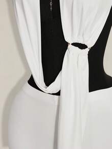 SHEIN ICON Asymmetrical Halter Backless Tank Top & Mini Skirt 2 Pieces Set For Women - White - View 4