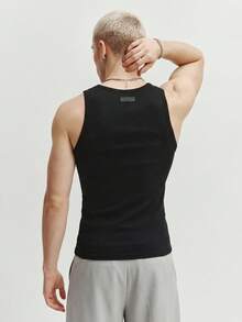 TOKVUE Men's Summer Versatile Minimalist Patch Detail Slim Fit Round Neck Tank Top - Black - View 4