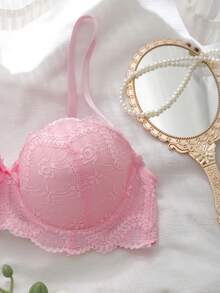 DelicateAllure Áo ngực ren có gọng dành cho nữ, có đệm mút không thể tháo rời, cỡ 1/2. - Hồng - Xem 3