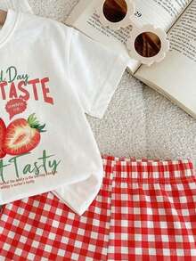 女婴碎花圆领短袖T恤和短裤休闲日常套装，适合夏季 - 彩色 - 查看 5